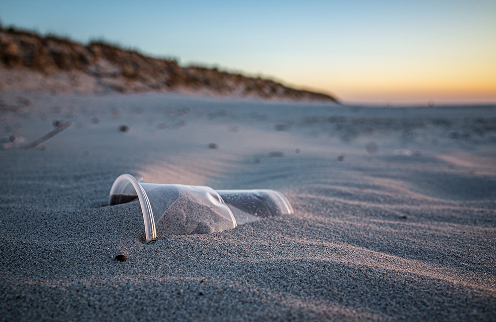 copo de plastico na praia